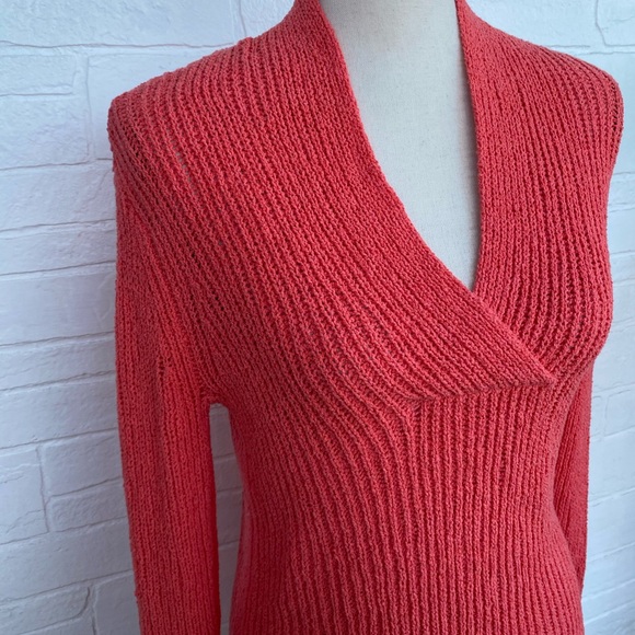 Caslon Pink Split V Neck Rib Knit Sweater Long sleeve pullover - Picture 3 of 7